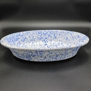 Agave Ovenproof Ceramic Oval Baking Dish Blue Speckle Made in Italy